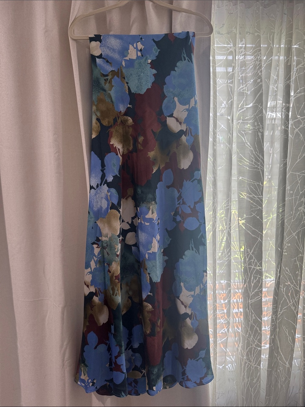 12th Tribe Floral Maxi Skirt in Blue and Burgundy with Gold Accents